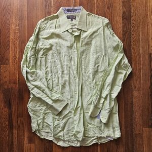 Mens Green Nat Nast Luxury Originals Button Down Shirt Linnen Silk Blend